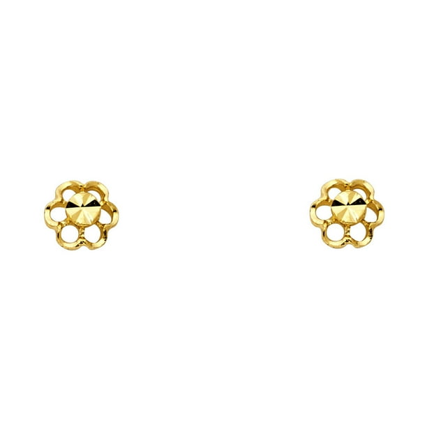 Flower in Heart Stud Earrings Solid 14k Yellow Gold Diamond Cut Style Polished Genuine 9 x 9 mm Flower in Heart Stud Earrings Solid 14k Yellow Gold Diamond Cut Style Polished Genuine 9 x 9 mm